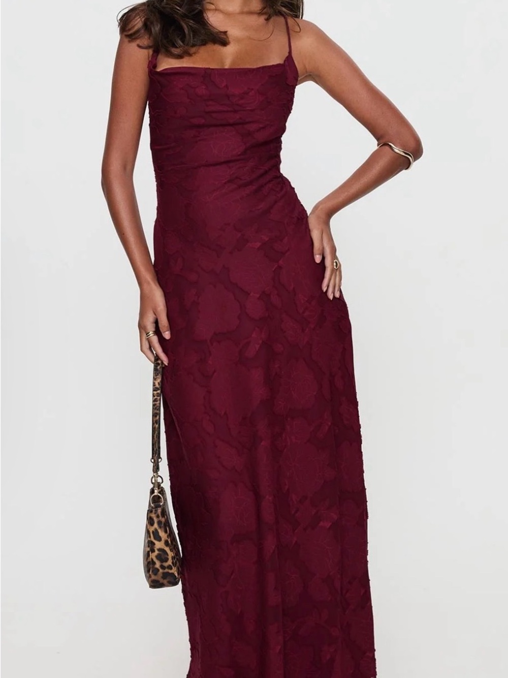 Women's Celena Maxi Dress Burgundy Burnout Petite